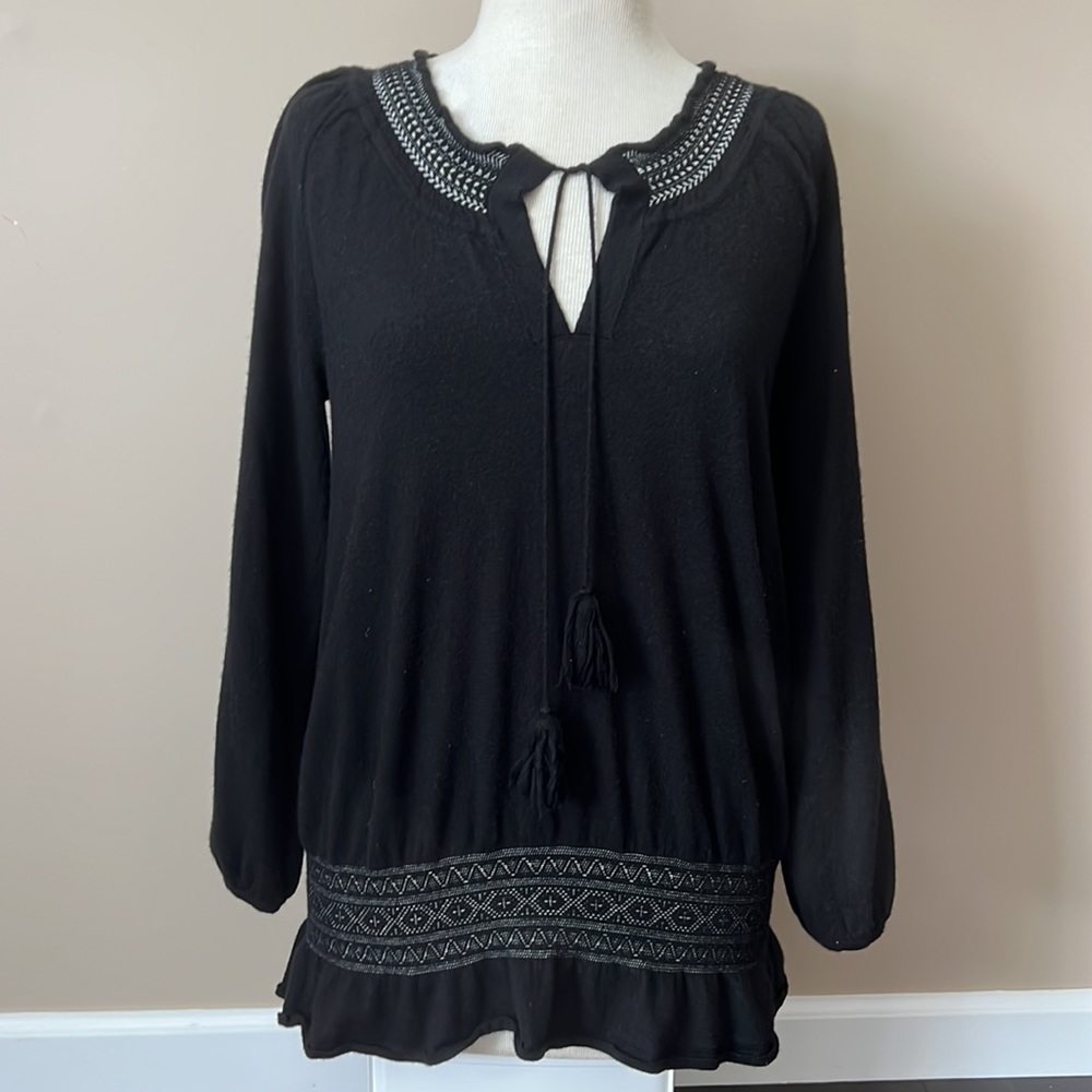 Joie black 100% cashmere tunic sweater, tassel tie drop waist sz L